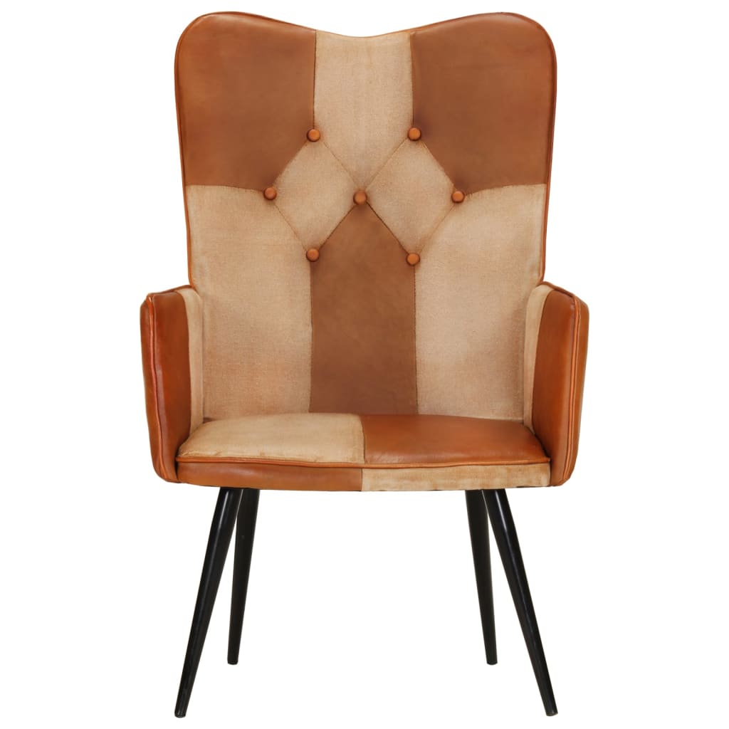 Sillón orejero Remo marrón/crema cuero 97x41x55 cm