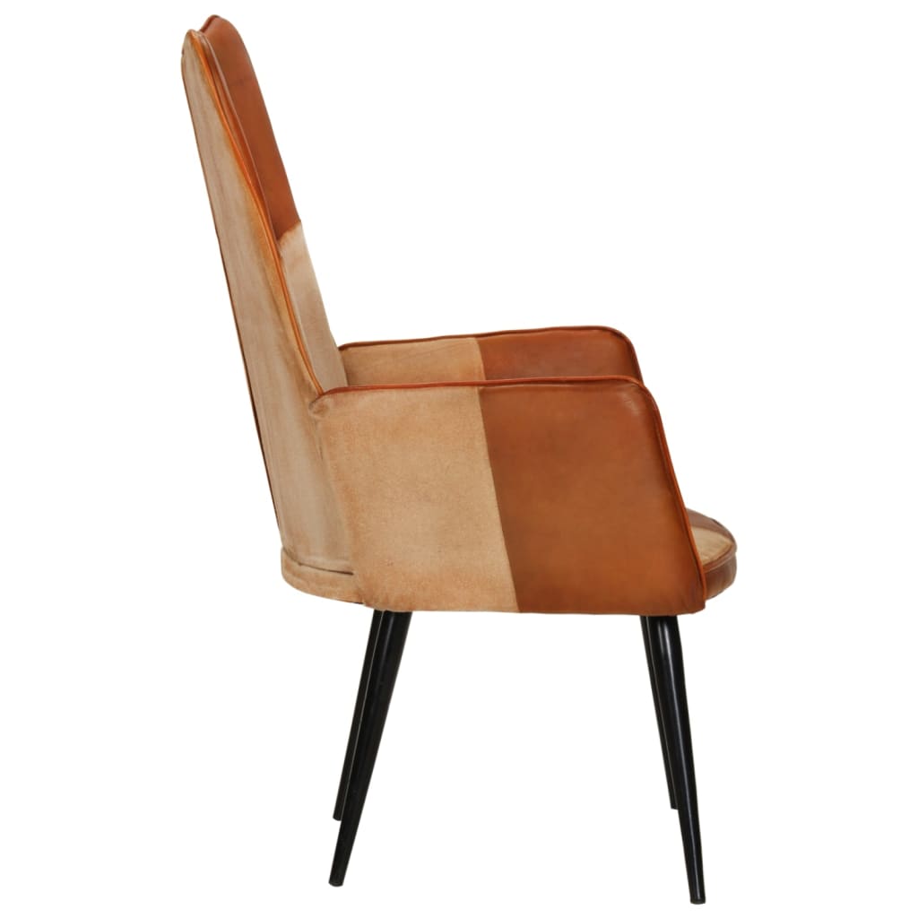 Sillón orejero Remo marrón/crema cuero 97x41x55 cm