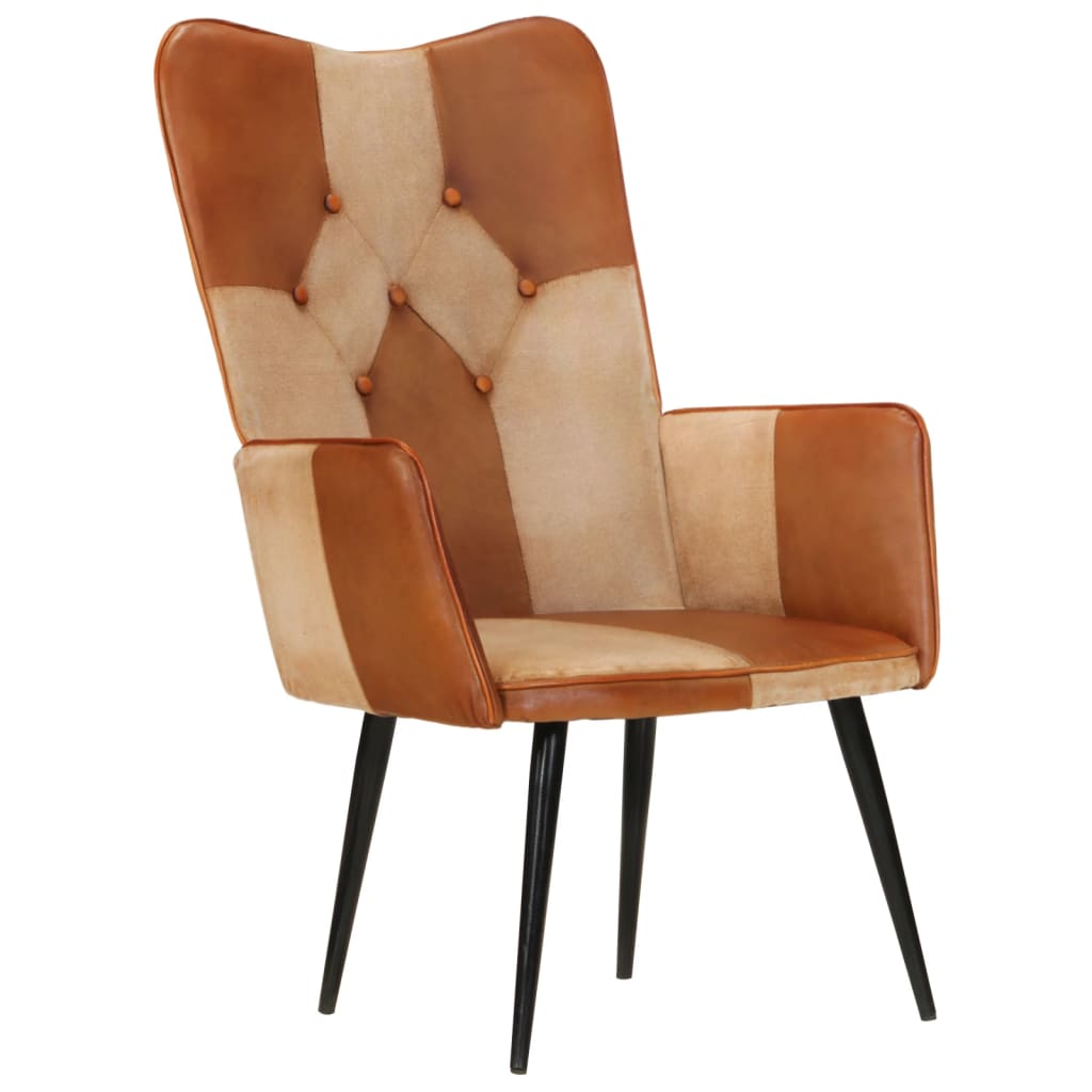 Sillón orejero Remo marrón/crema cuero 97x41x55 cm