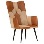 Sillón orejero Remo marrón/crema cuero 97x41x55 cm