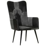 Sillón orejero Remo negro/gris cuero 97x41x55 cm