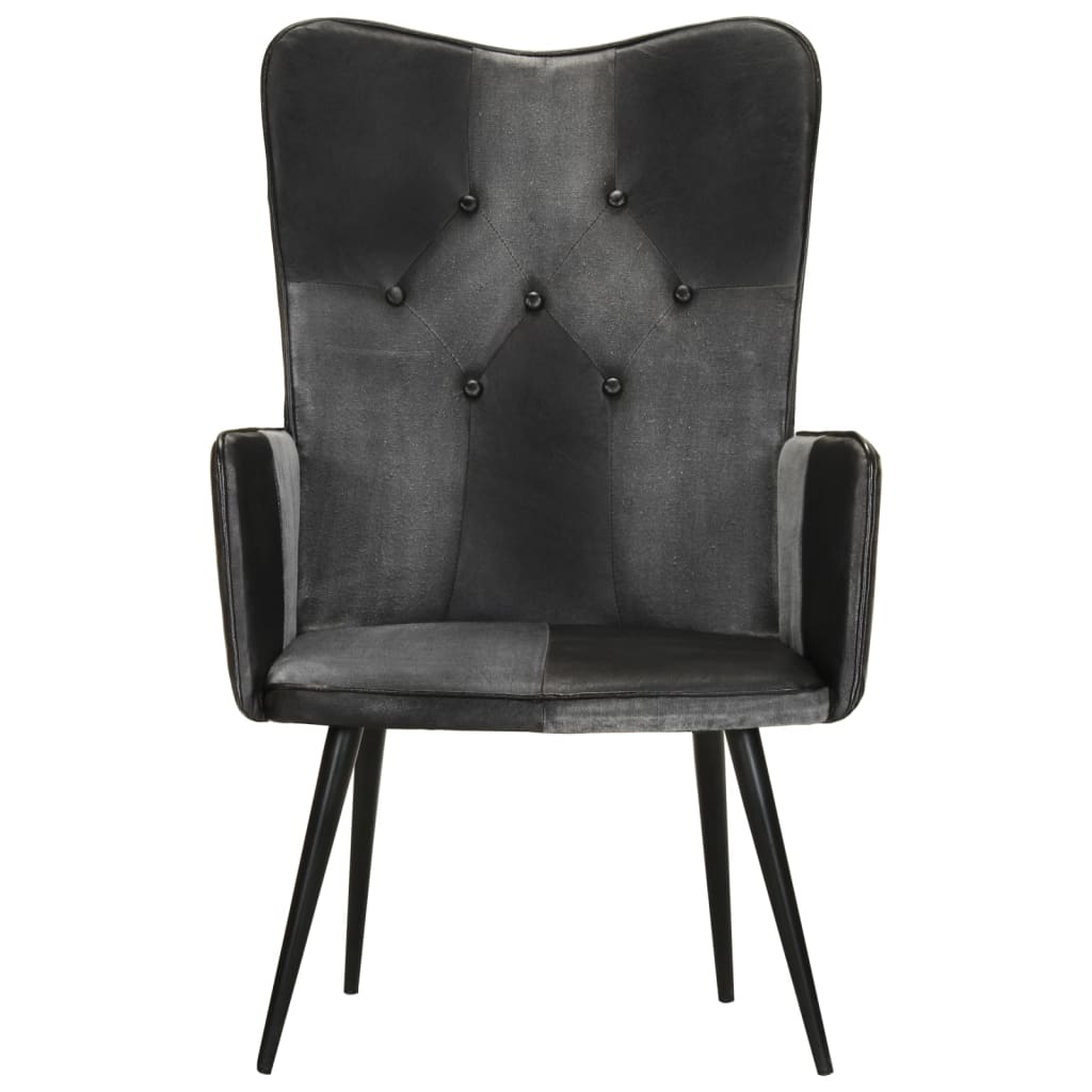 Sillón orejero Remo negro/gris cuero 97x41x55 cm