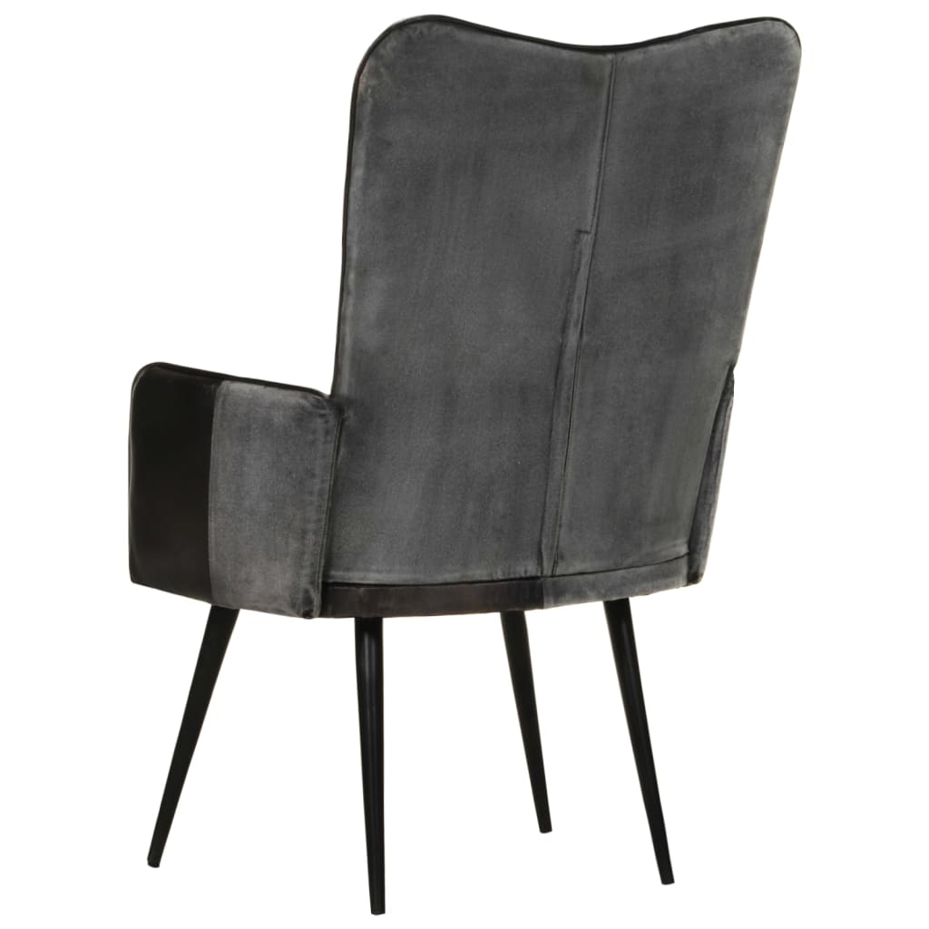 Sillón orejero Remo negro/gris cuero 97x41x55 cm