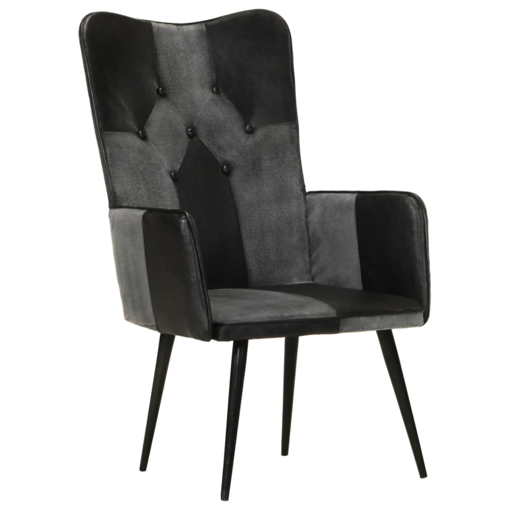 Sillón orejero Remo negro/gris cuero 97x41x55 cm