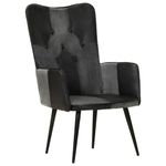Sillón orejero Remo negro/gris cuero 97x41x55 cm