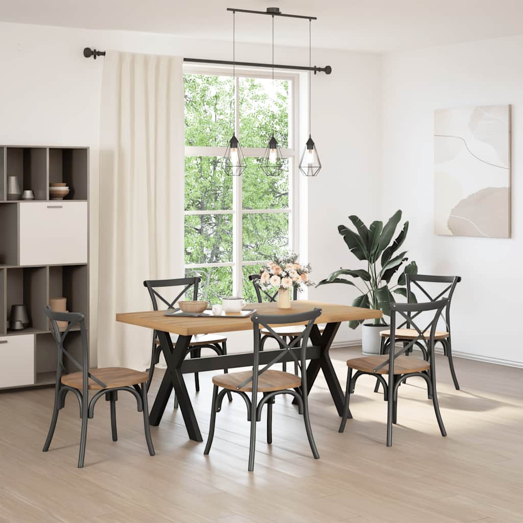 Mesa de comedor Noain diseño X madera de pino natural/negro 75x160x90 cm fondo blanco