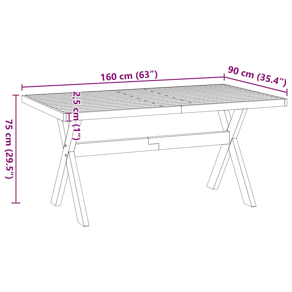 Mesa de comedor Noain diseño X madera de pino natural/negro 75x160x90 cm medidas