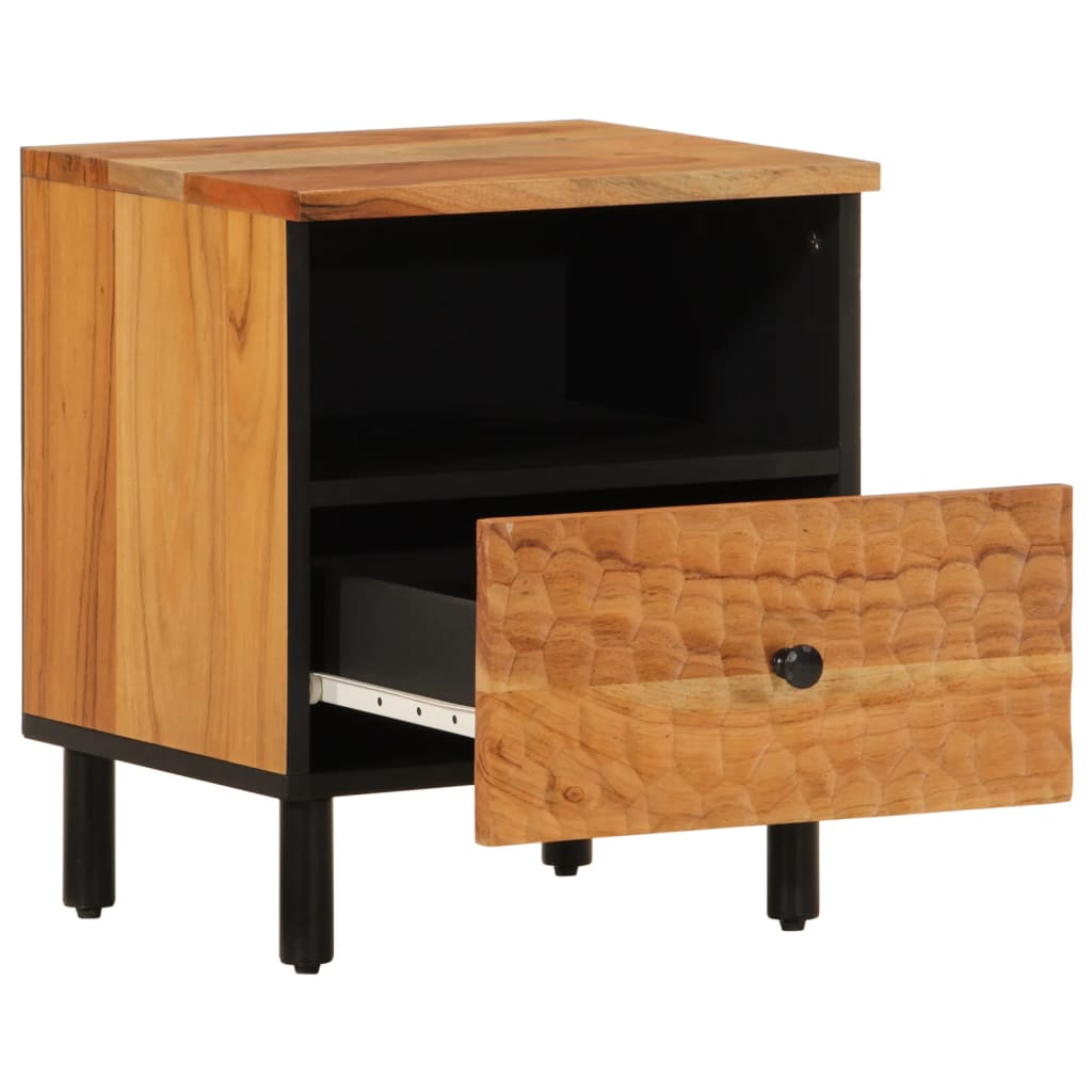 Mesita de noche Joropo cajón + compartimento madera de acacia natural 46x40x33 cm interior
