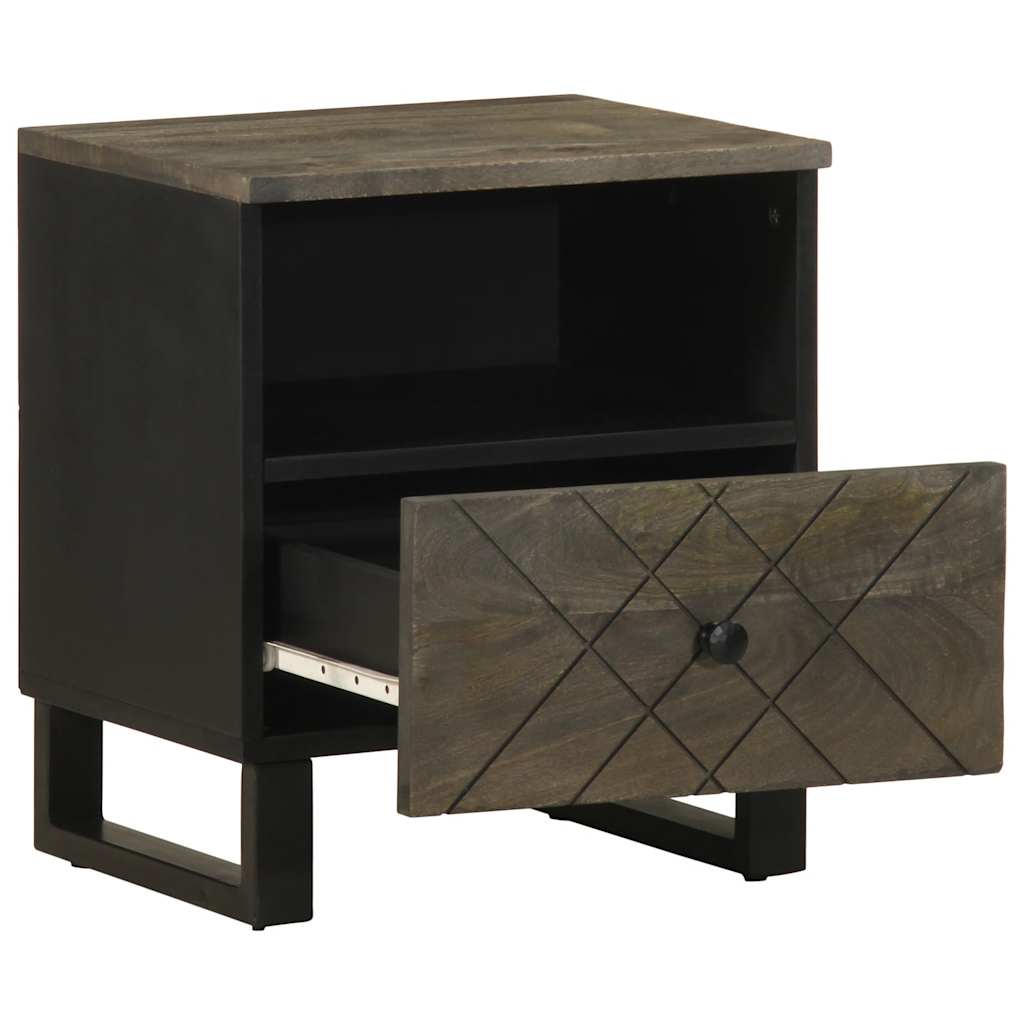 Mesita de noche Quiastolita 1 cajón + compartimento madera de mango negro 46x40x33 cm interior
