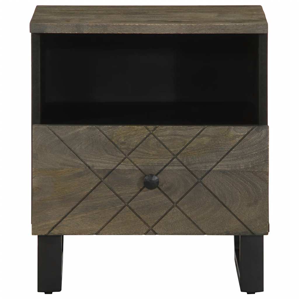 Mesita de noche Quiastolita 1 cajón + compartimento madera de mango negro 46x40x33 cm frontal