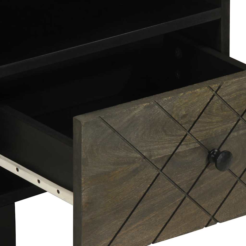 Mesita de noche Quiastolita 1 cajón + compartimento madera de mango negro 46x40x33 cm