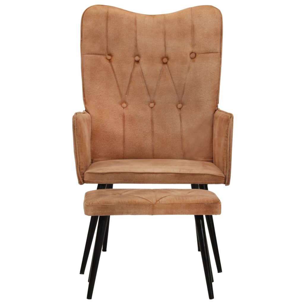 Sillón orejero Anturio con reposapiés marrón 97x55x41 cm fondo blanco