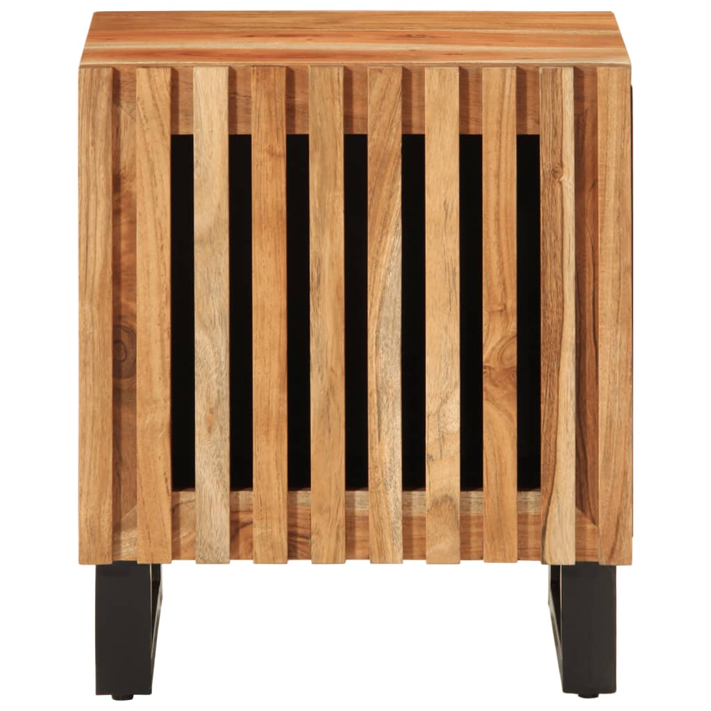 Mesita de noche Aspidistra con puerta madera de acacia natural 46x40x34 cm frontal