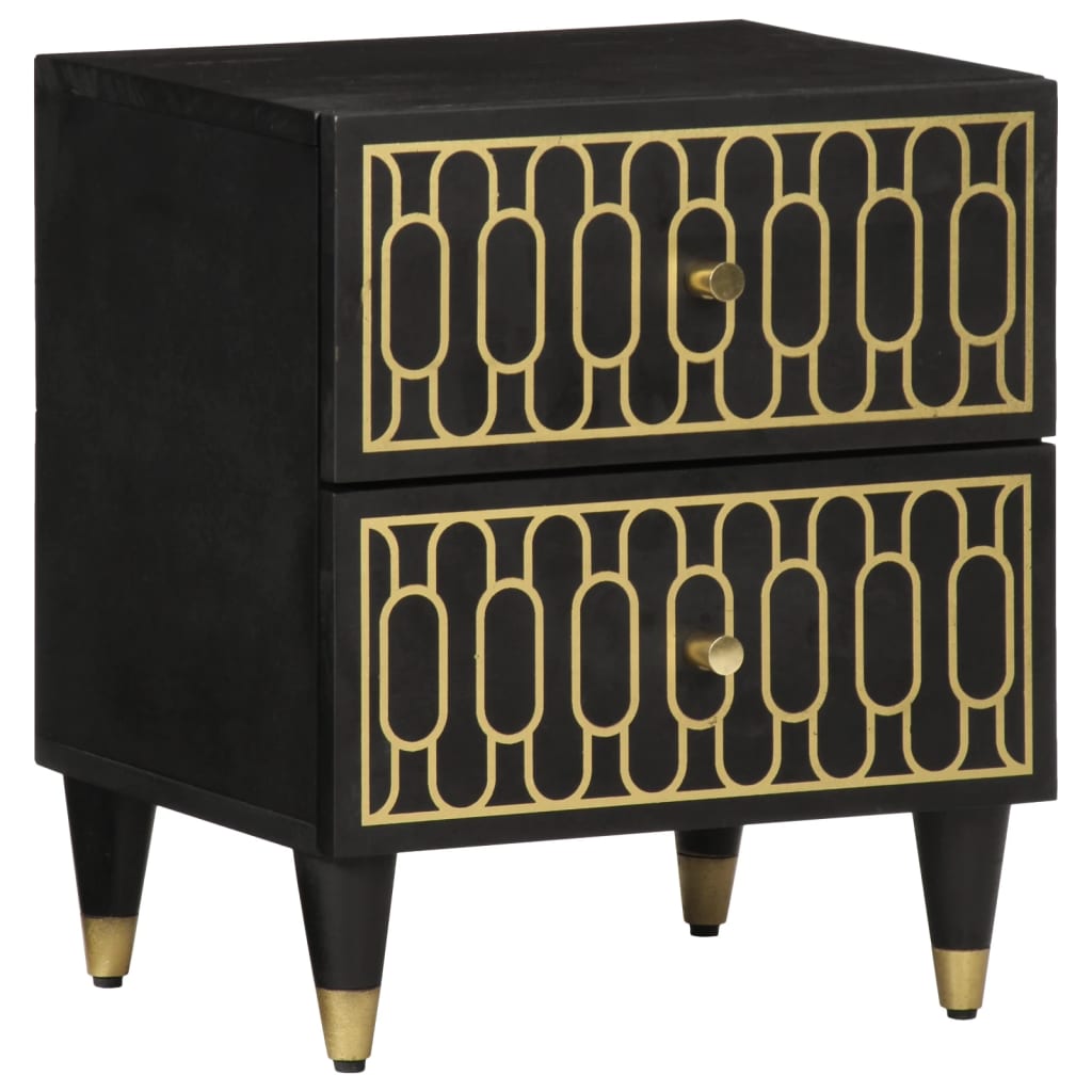 Mesita de noche Culantrillo 2 cajones madera de mango negro 46x40x33 cm lateral