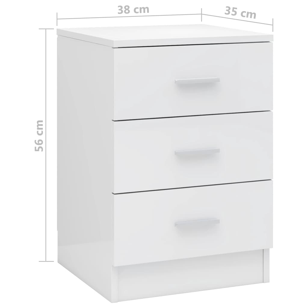 Mesita de noche Carpintero 3 cajones blanco brillo 56x38x35 cm medidas