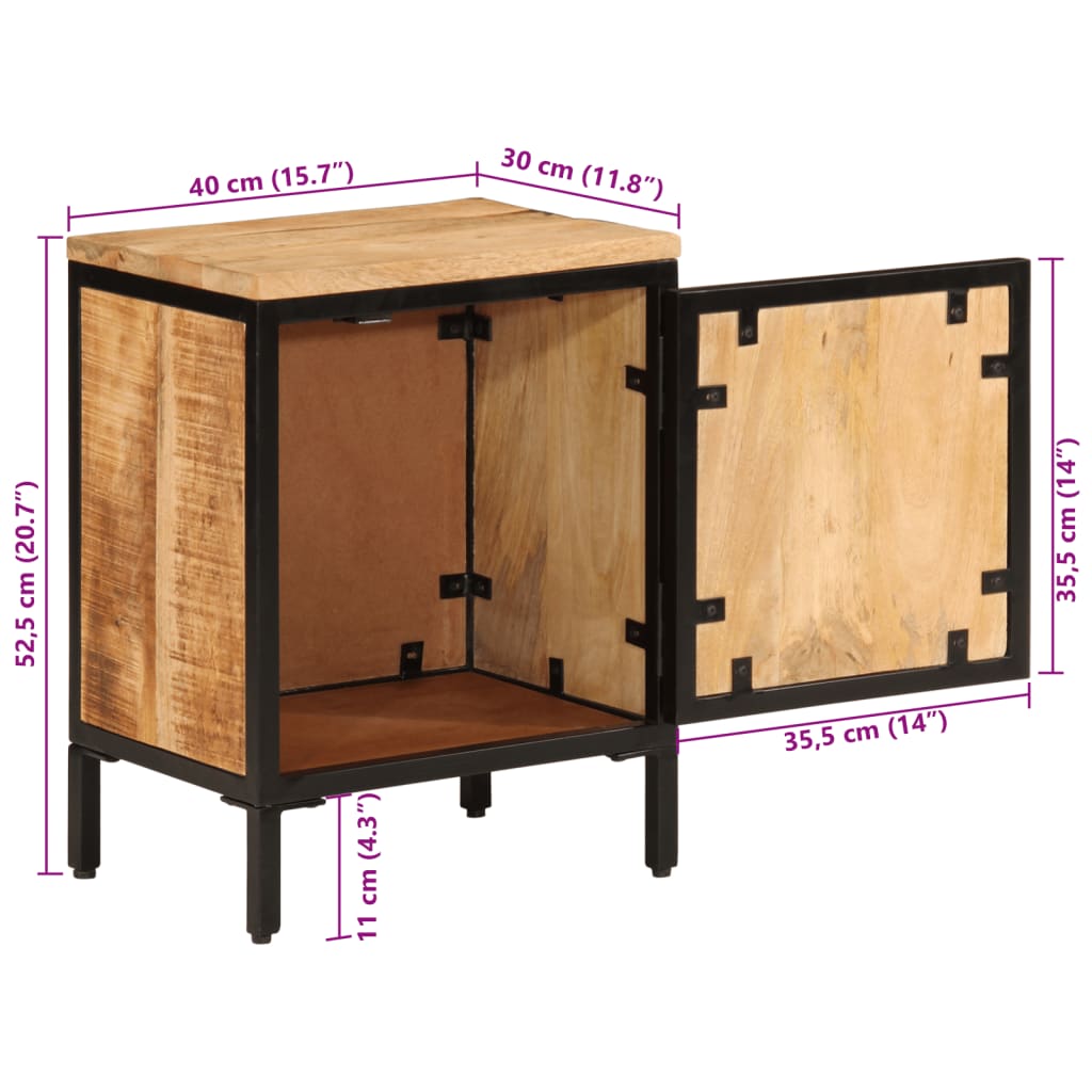 Mesita de noche Areca armario con pomo madera de mango natural 52,5x40x30 cm medidas