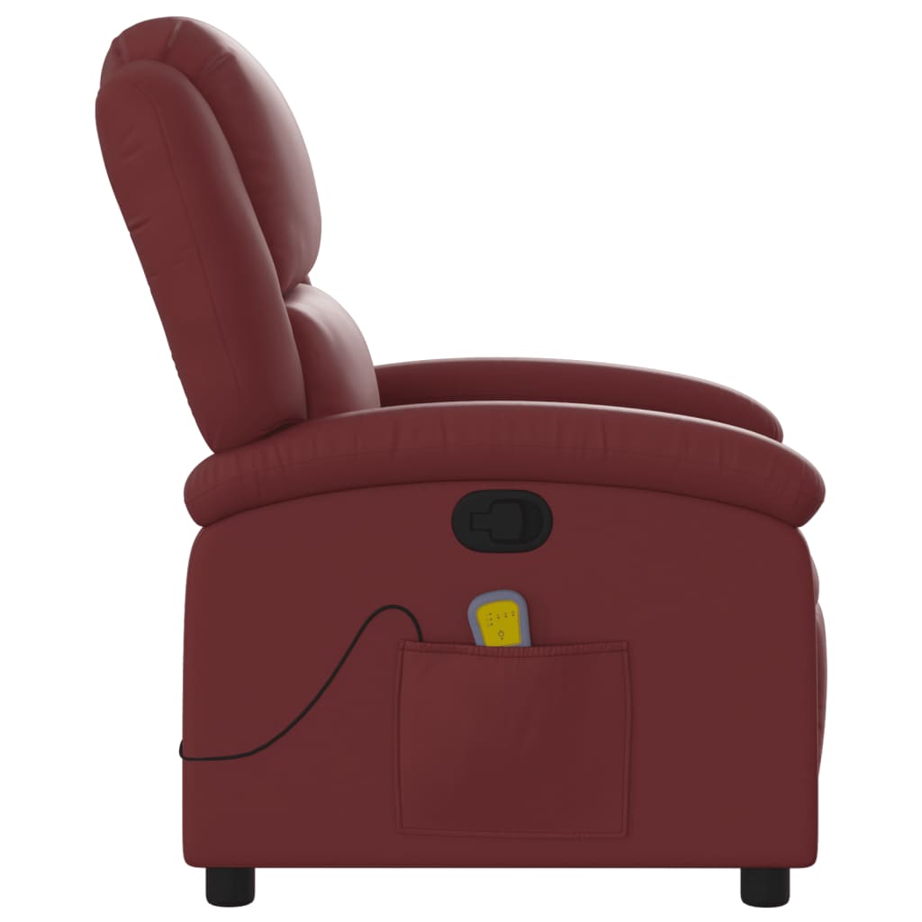 Sillón de masaje Ficus reclinable 6 puntos de masaje granate 99,5x71x86,5 cm perfil