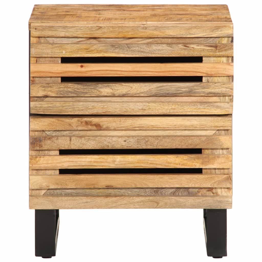 Mesita de noche Begonia 2 cajones madera de mango natural 46x40x34 cm frontal
