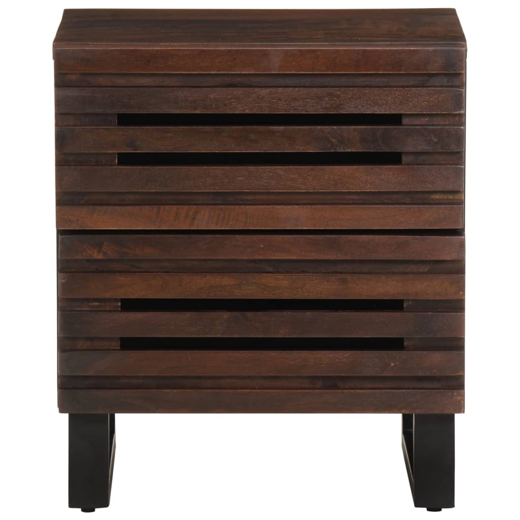 Mesita de noche Gardenia 2 cajones madera de mango marrón oscuro 46x40x34 cm frontal