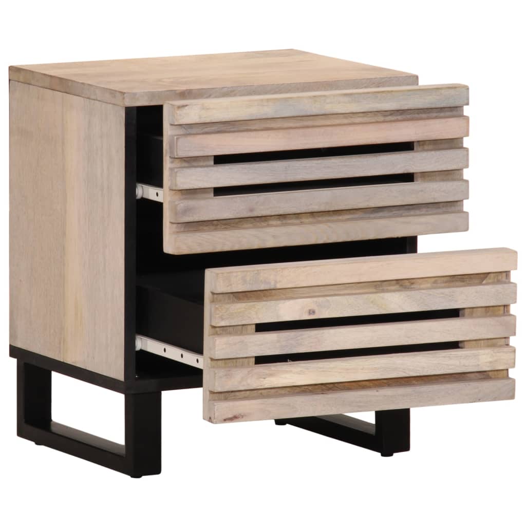 Mesita de noche Geranio 2 cajones madera maciza blanqueada natural 46x40x34 cm cajones