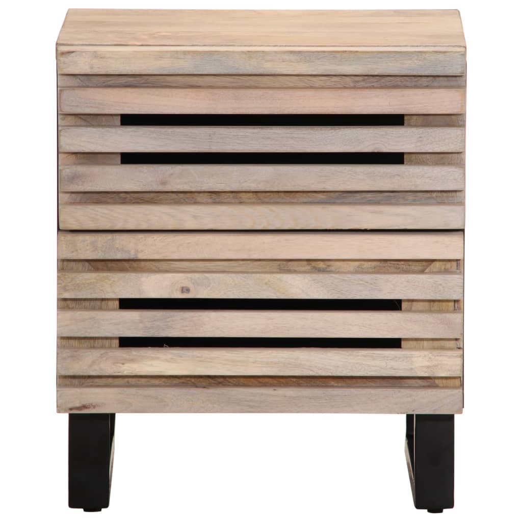 Mesita de noche Geranio 2 cajones madera maciza blanqueada natural 46x40x34 cm frontal