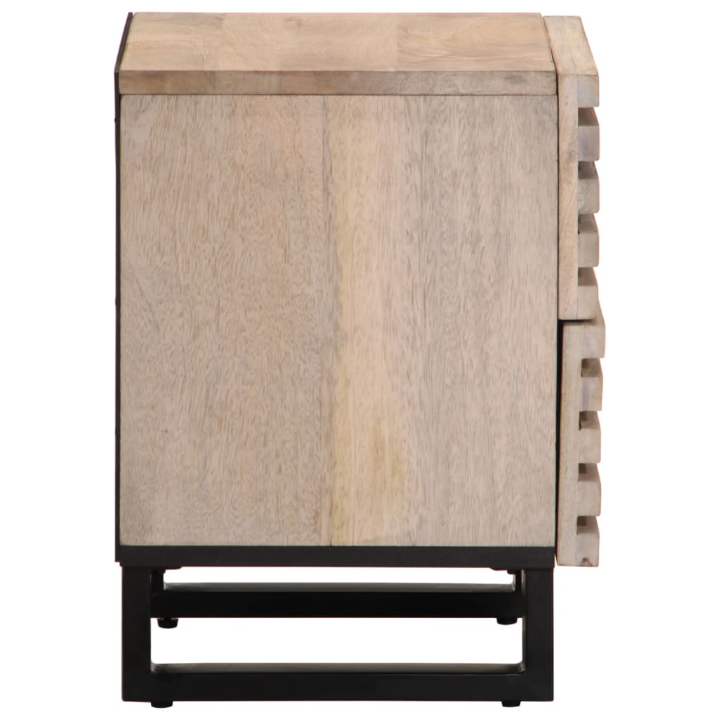 Mesita de noche Geranio 2 cajones madera maciza blanqueada natural 46x40x34 cm perfil