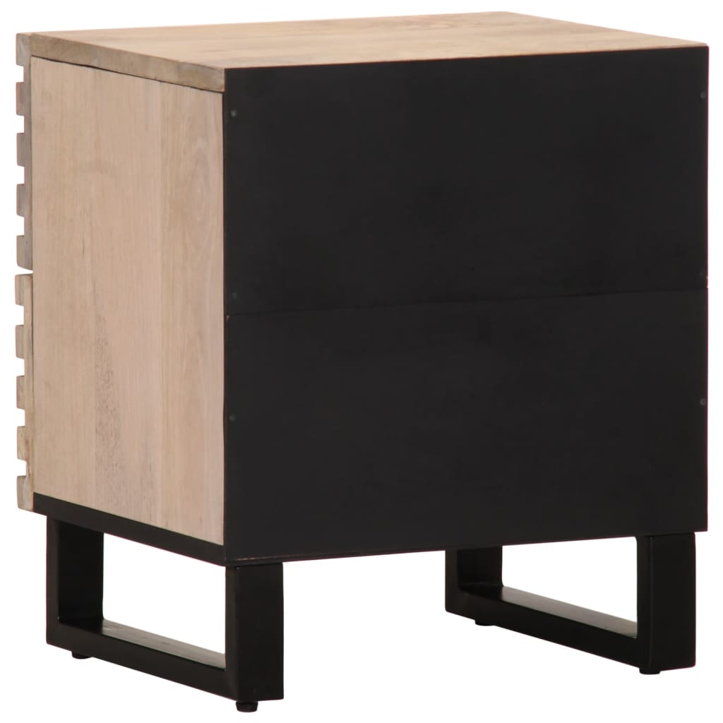 Mesita de noche Geranio 2 cajones madera maciza blanqueada natural 46x40x34 cm posterior