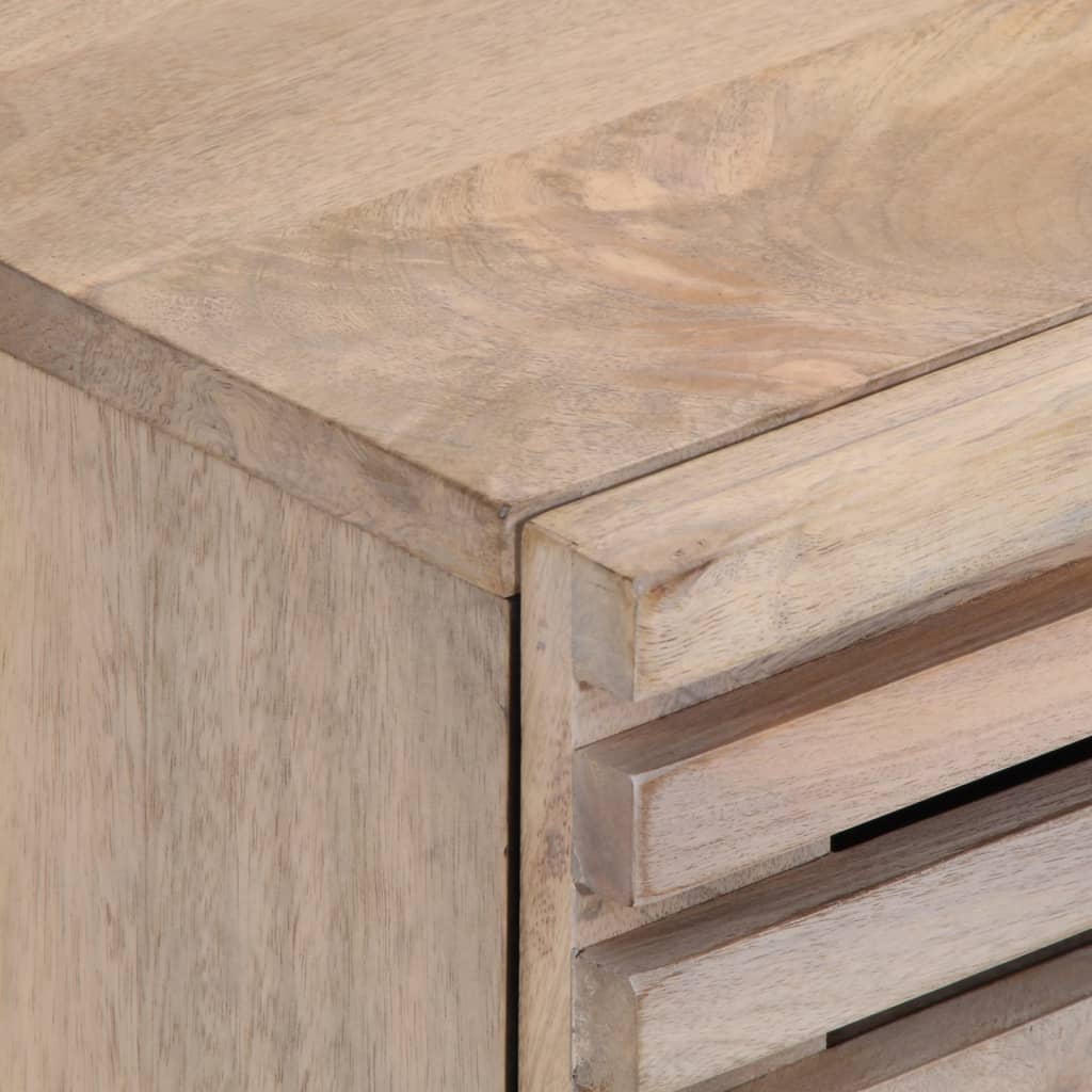 Mesita de noche Geranio 2 cajones madera maciza blanqueada natural 46x40x34 cm detalle
