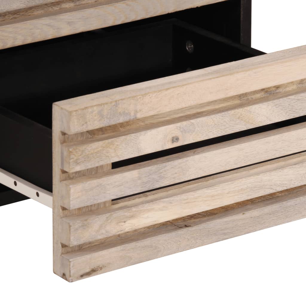Mesita de noche Geranio 2 cajones madera maciza blanqueada natural 46x40x34 cm