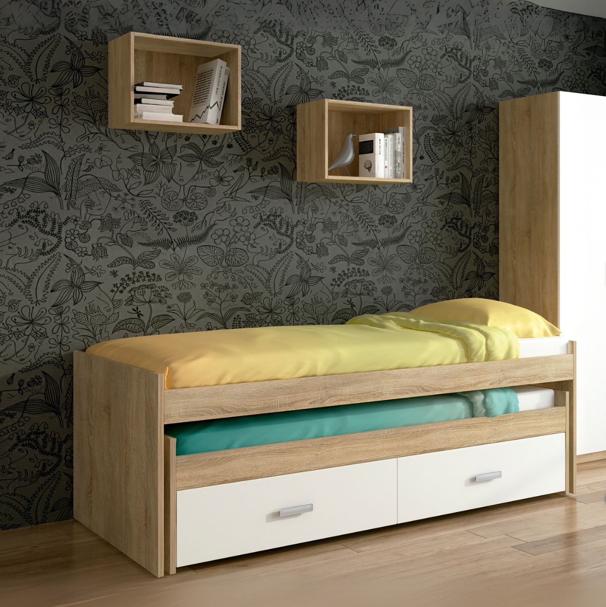 Composicion-de-dormitorio-Champion-cama-nido---2-estantes-cambria-blanco-animada