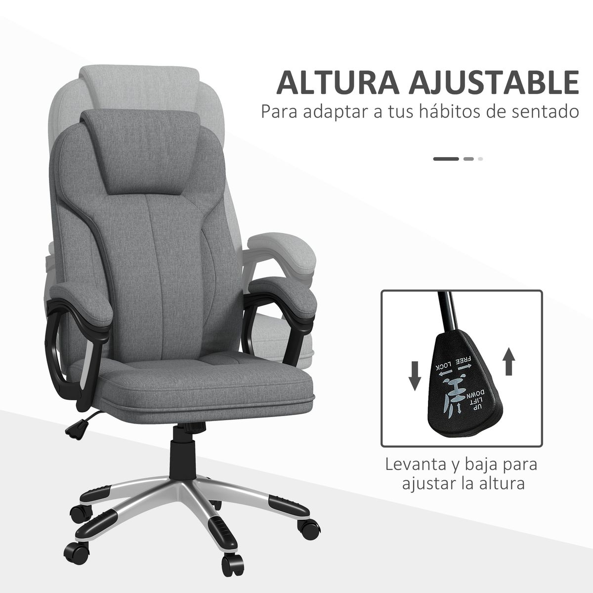 Silla de oficina Azal Vinsetto altura ajustable basculante gris 110-120x66x75 cm web
