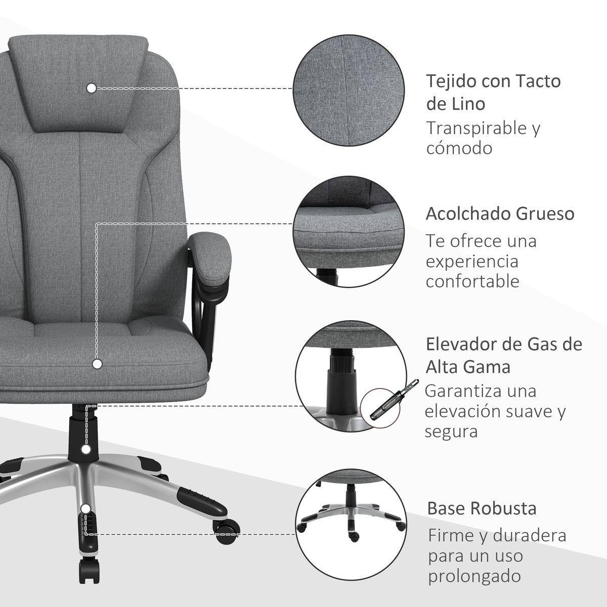 Silla de oficina Azal Vinsetto altura ajustable basculante gris 110-120x66x75 cm web