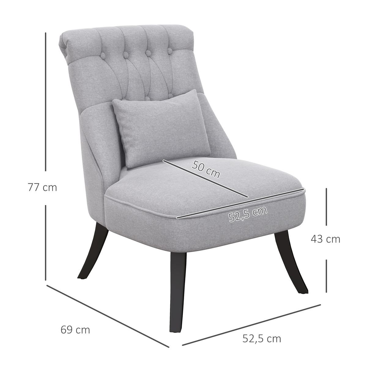 Butaca Kentia Homcom con cojín gris 77x52,5x69 cm medidas