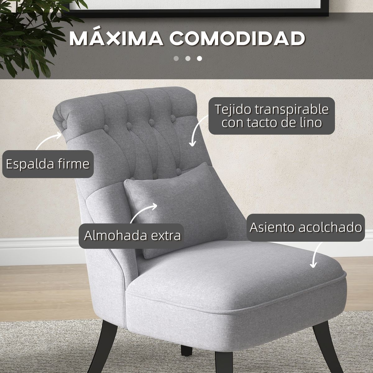 Butaca Kentia Homcom con cojín gris 77x52,5x69 cm