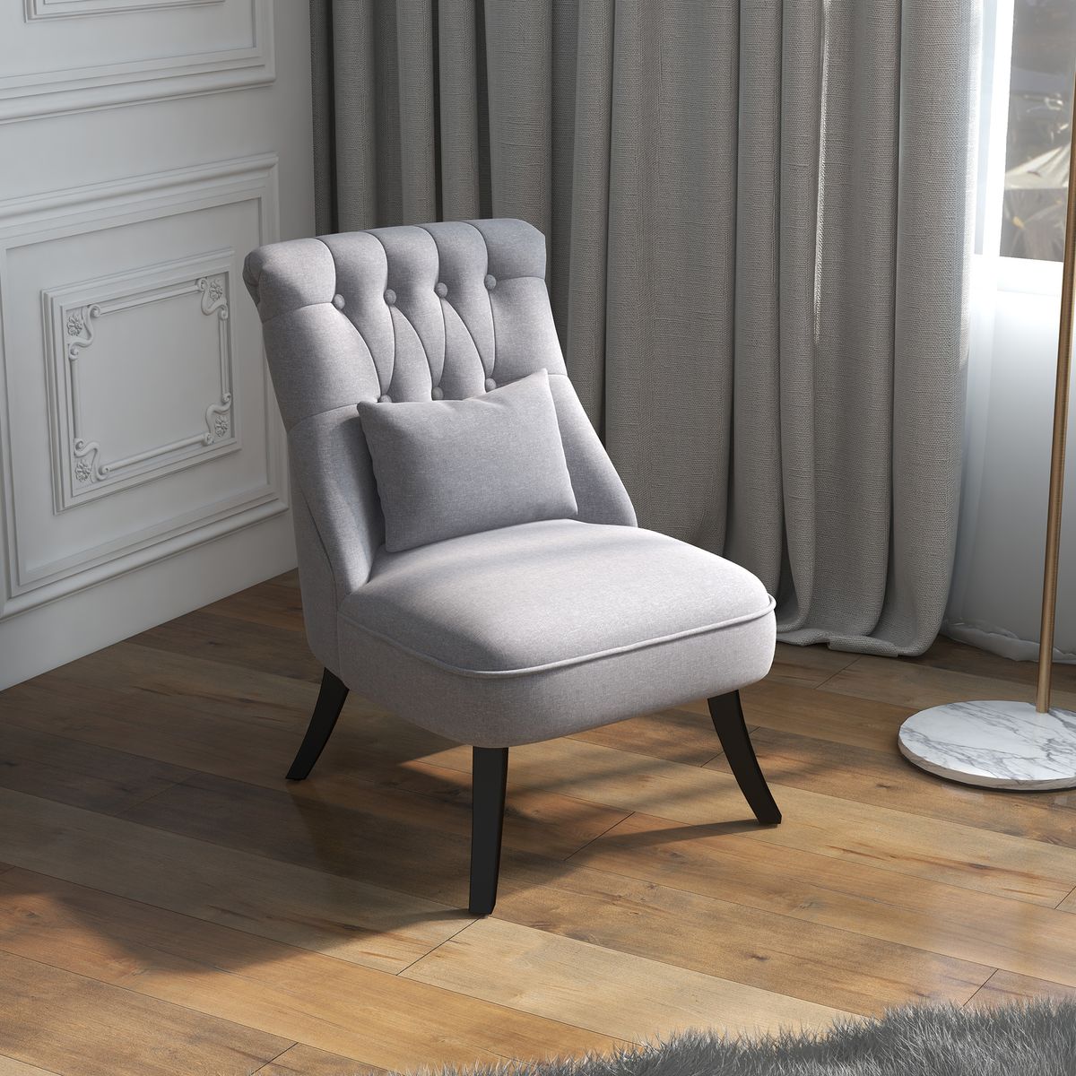 Butaca Kentia Homcom con cojín gris 77x52,5x69 cm ambientada