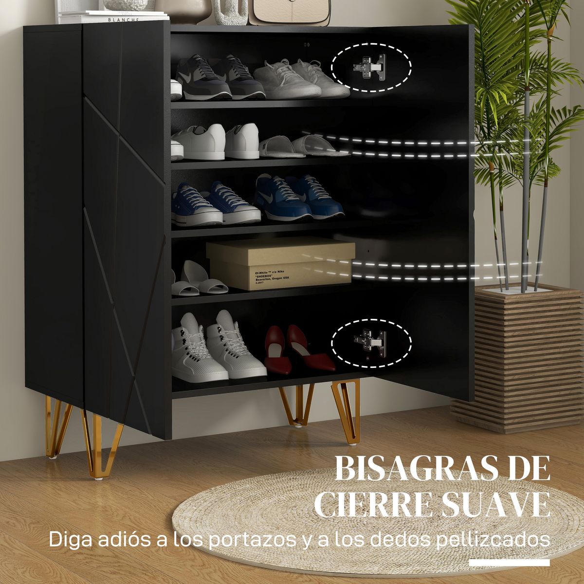 Zapatero Pro Homcom 2 puertas + 5 estantes negro 97x72x31,5 cm