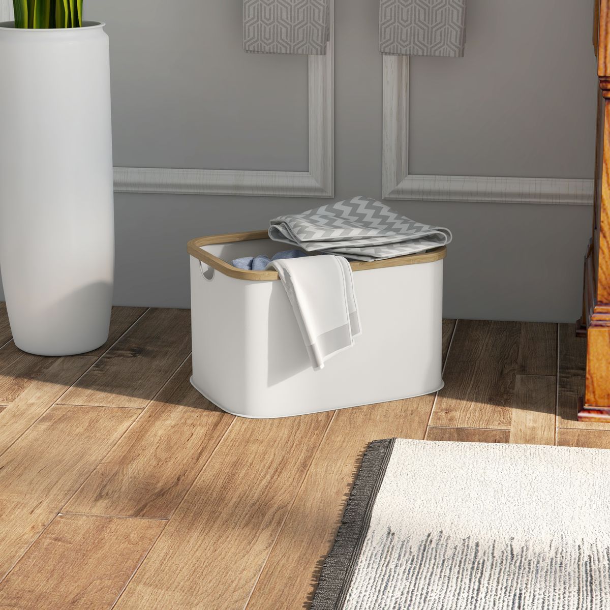 Cesto para la colada Lore 36L con asas blanco 26,5x44,3x33,3 cm  ambientada