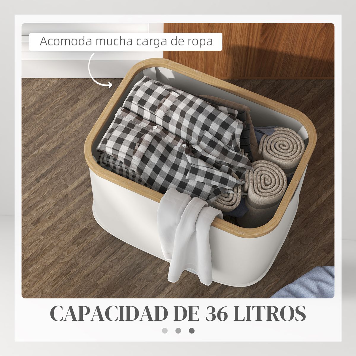 Cesto para la colada Lore 36L con asas blanco 26,5x44,3x33,3 cm