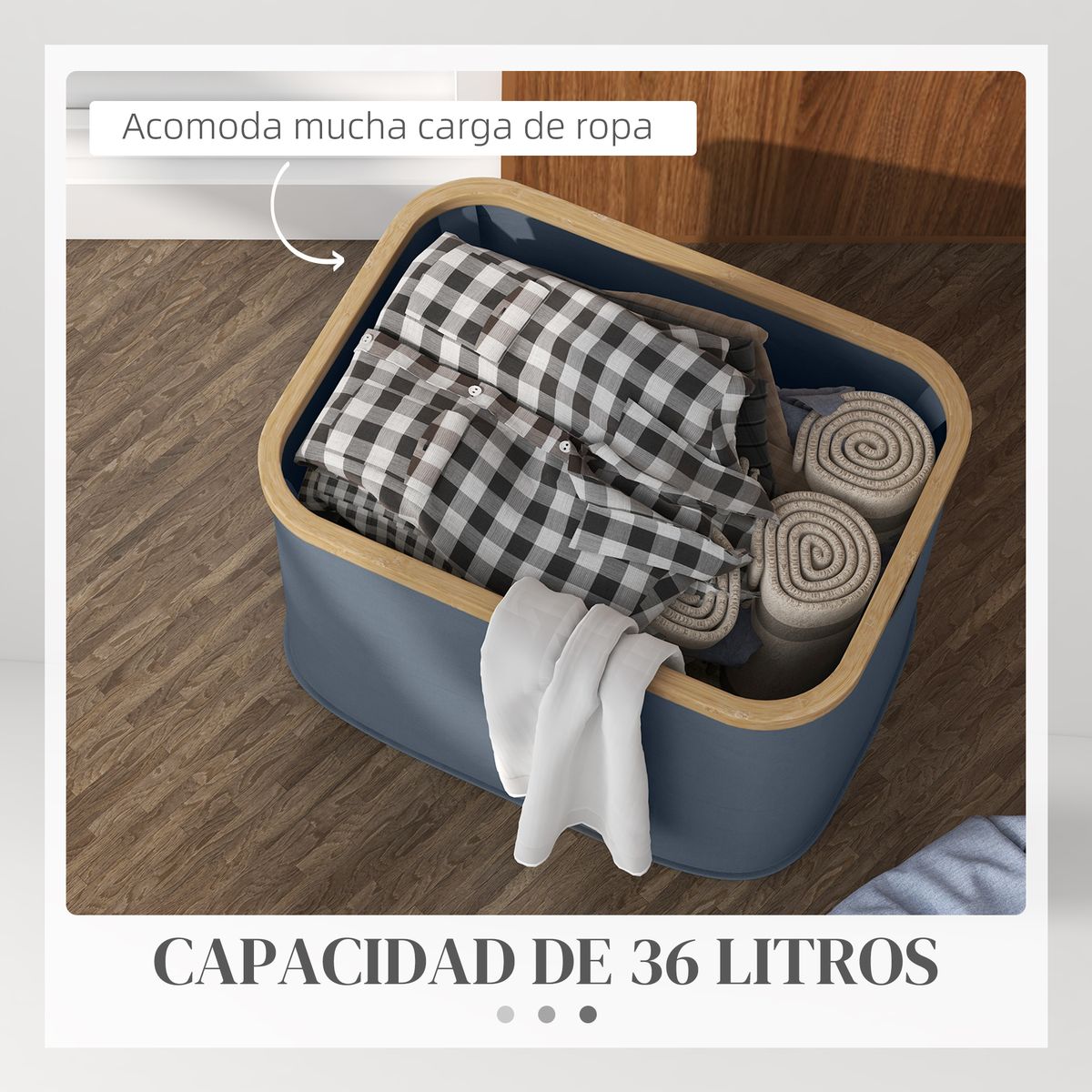 Cesto para la colada Lore 36L con asas azul 26,5x44,3x33,3 cm