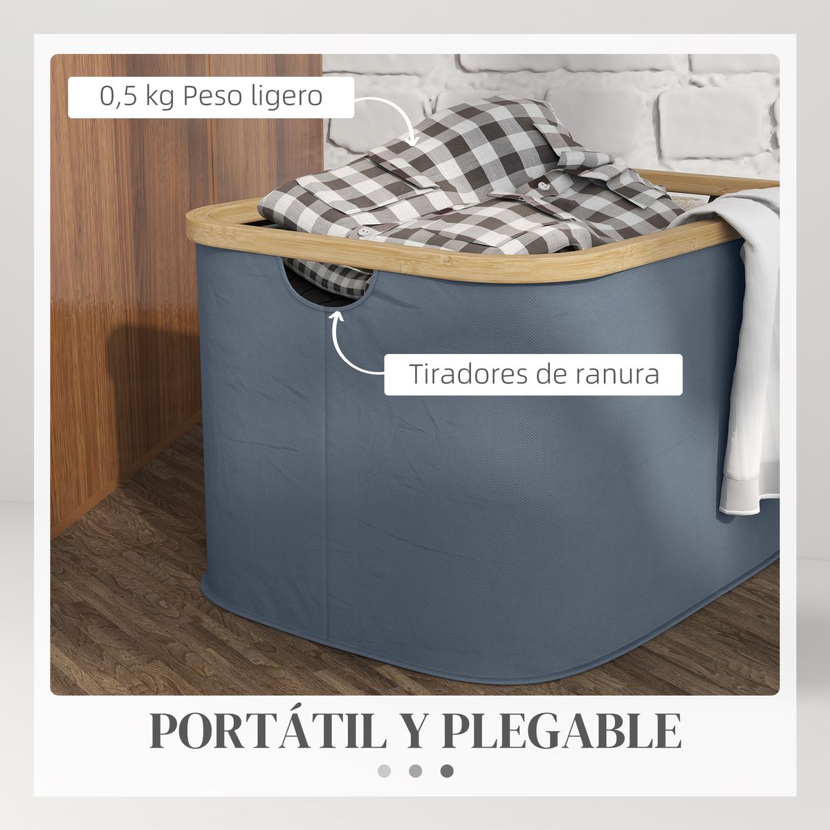 Cesto para la colada Lore 36L con asas azul 26,5x44,3x33,3 cm