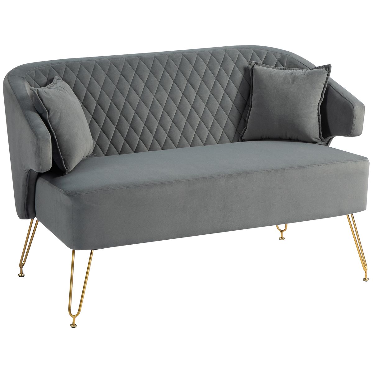 Sofá Azaki Homcom 2 plazas + almohadas + reposabrazos gris 76x124x69 cm