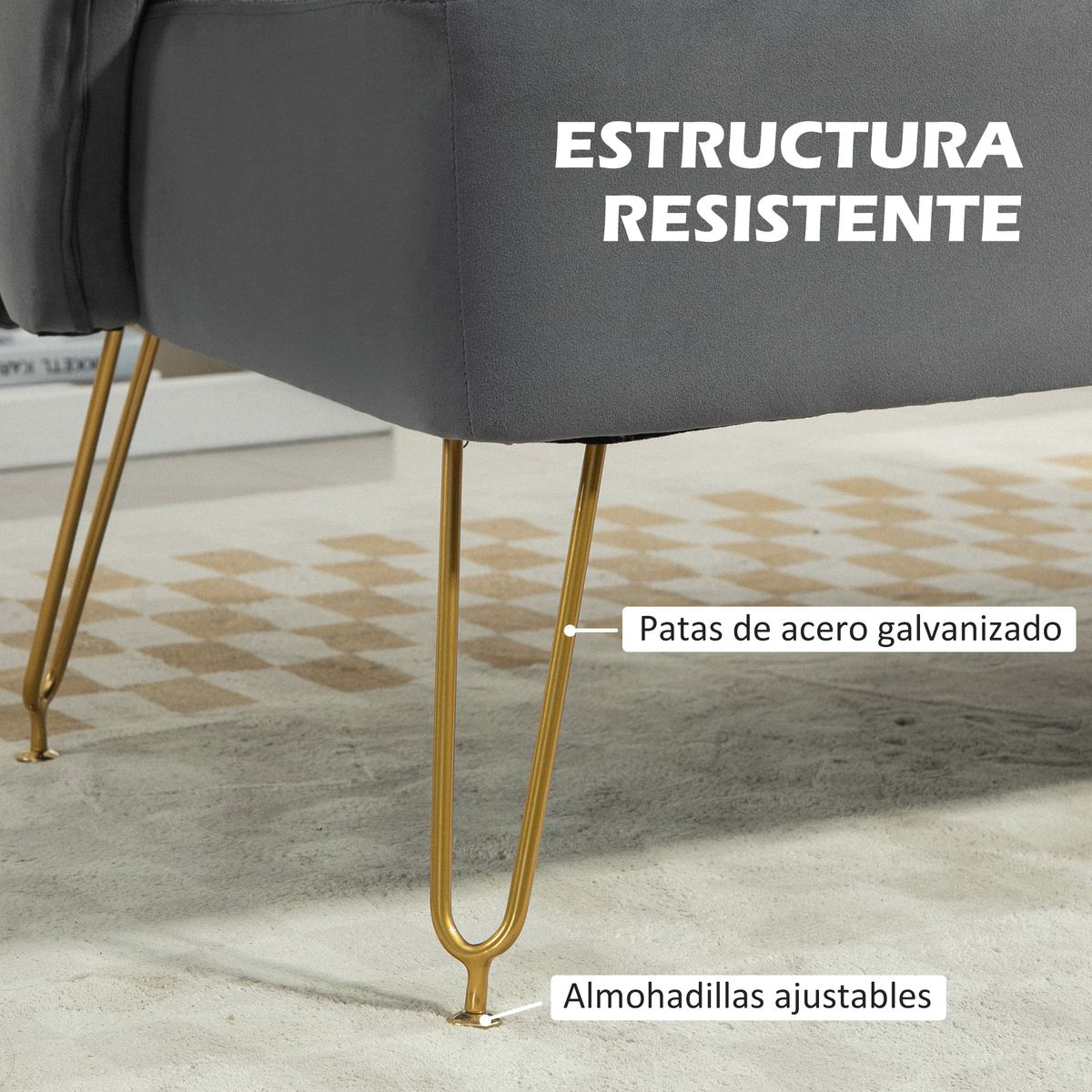 Sofá Azaki Homcom 2 plazas + almohadas + reposabrazos gris 76x124x69 cm