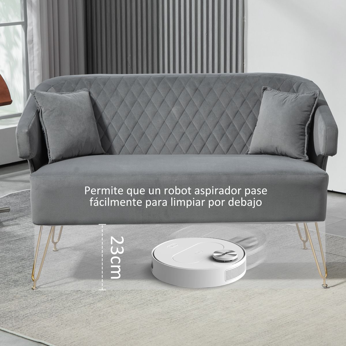 Sofá Azaki Homcom 2 plazas + almohadas + reposabrazos gris 76x124x69 cm