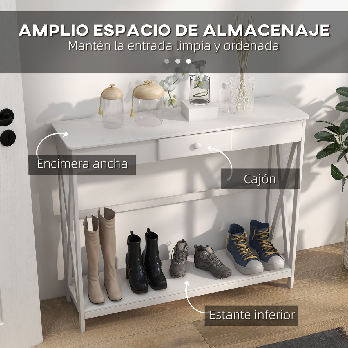 Recibidor Azufre Homcom 1 cajón + estante blanco 81x100x30 cm