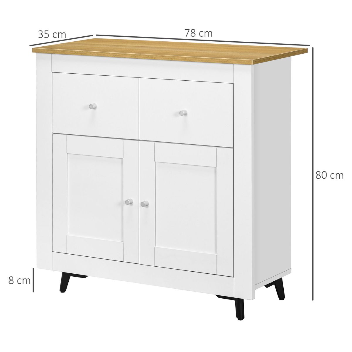 Aparador Tulipa Homcom 2 cajones + armario blanco 80x78x35 cm medidas