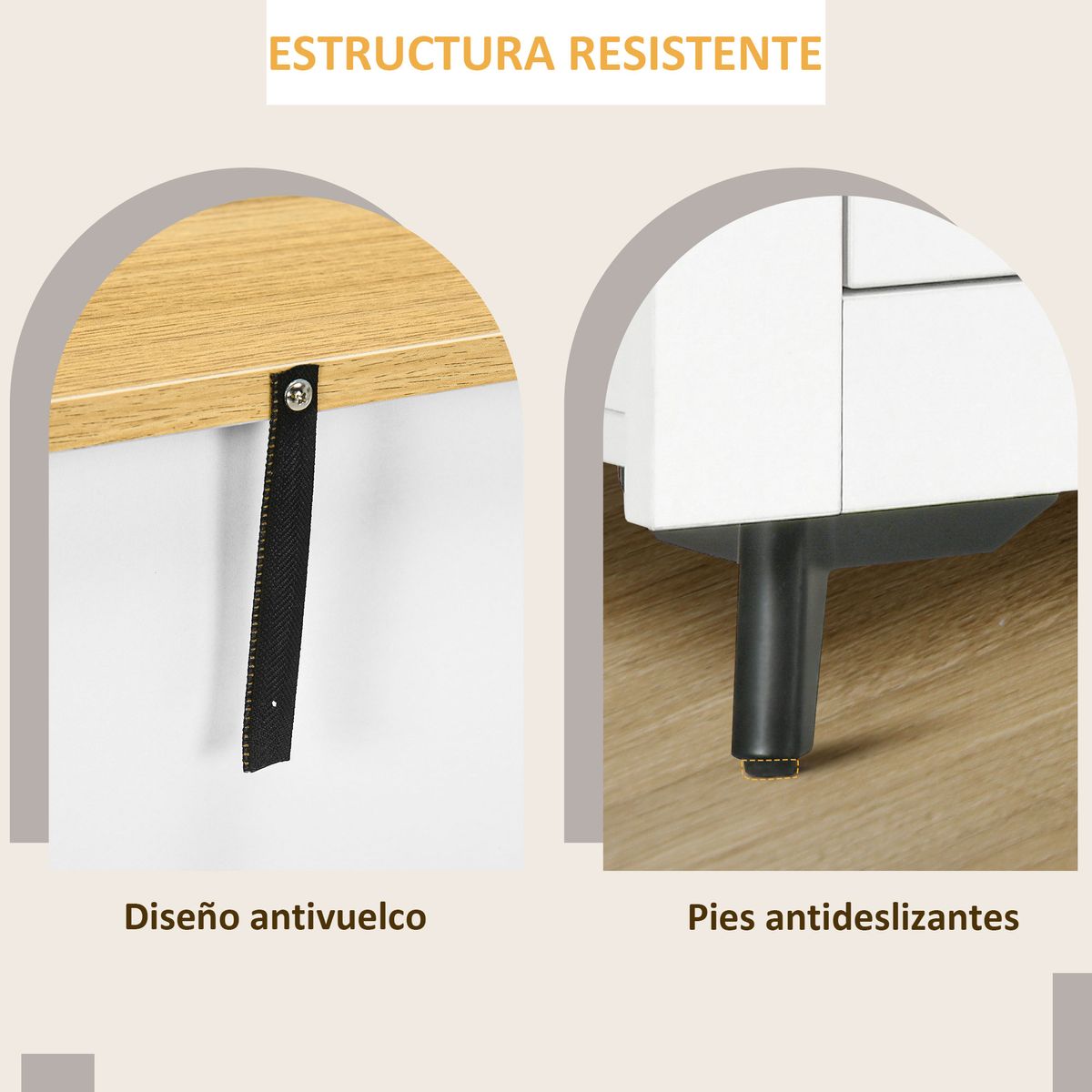 Aparador Tulipa Homcom 2 cajones + armario blanco 80x78x35 cm patas