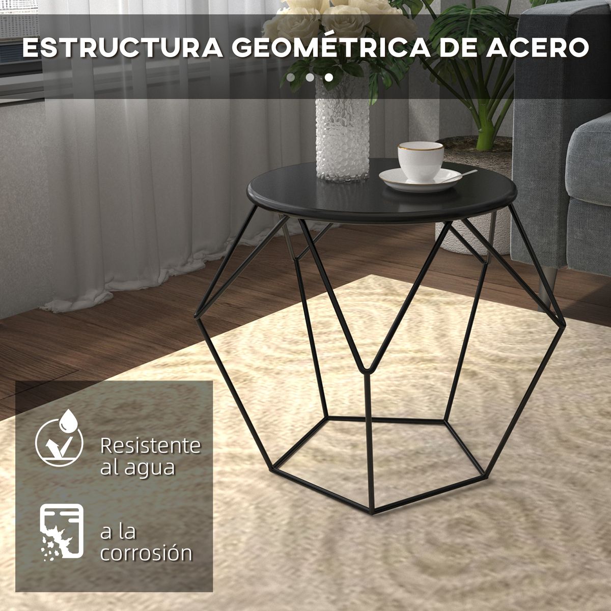 Mesa auxiliar Barita Homcom redonda negro Ø51x44 cm