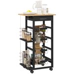 Carrito auxiliar Lantana Homcom 4 niveles + cajón negro/natural 83x47x37 cm fondo blanco