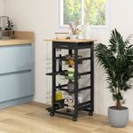 Carrito auxiliar Lantana Homcom 4 niveles + cajón negro/natural 83x47x37 cm ambientada