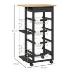 Carrito auxiliar Lantana Homcom 4 niveles + cajón negro/natural 83x47x37 cm medidas